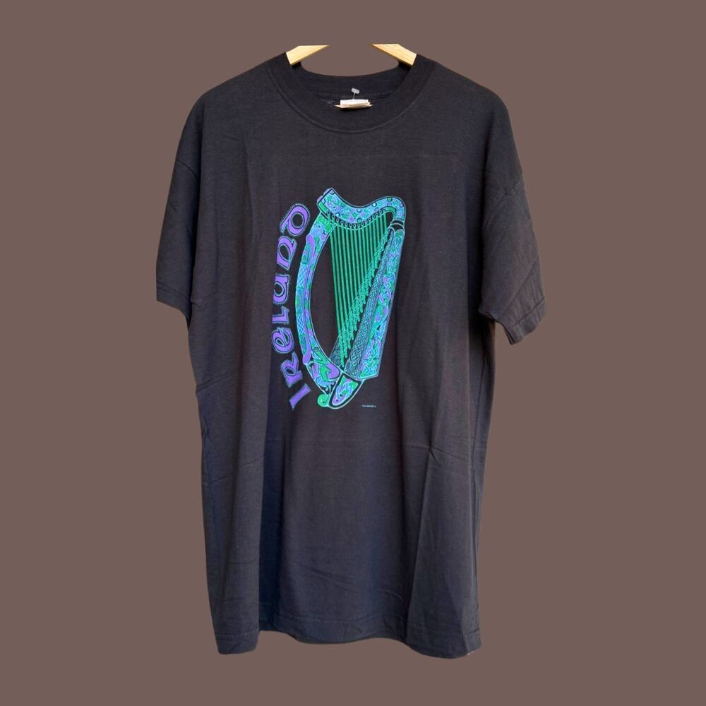 Ireland Harp Tee | Black Neon Graphic | Size L | Vintage